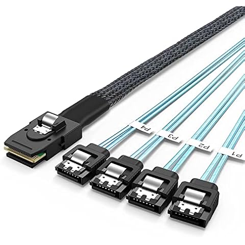 CableCreation [umgekehrtes Kabel Mini SAS 36 Pin (SFF-8087) Stecker auf 4 SATA 7-polige Buchse, Mini SAS (Target) auf 4 SATA (Host) Kabel, 0,5 m Cover