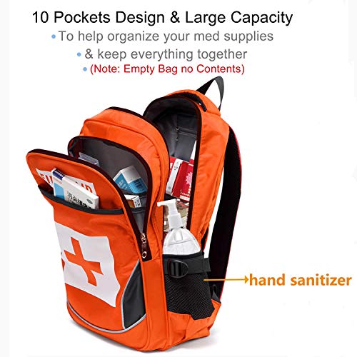 Image of First Aid Bag Empty Red Emergency First Responder Trauma Multi-Pocket Traveling Field Trips Camping Essentials (Orange, 1 Piece)
