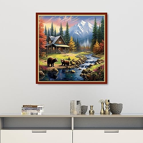 Image of Findvoor Stamped Cross Stitch Kits for Beginners Full Range of Cross Stitching Embroidery Pattern for Adults, 11CT DIY Needlepoint Embroidery Starter Kits-Forest Bear 17.7x17.7 inch