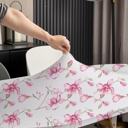 Sofits Stretchy Spandex Fitted Oval Tablecloth 48x72 Inch -Spring Magnolia Floral Print Table Cover Non Slip Wrinkle Resistant Pink Table Cloth for Home Kitchen Dining Room by Sofits - Used condition - Image 3