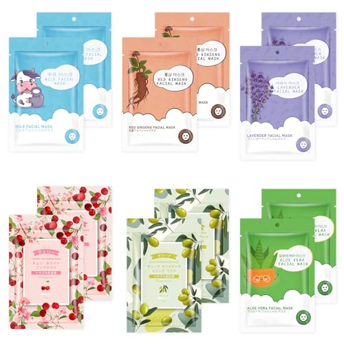 12 Sheets Face Masks Skincare, Moisturiz…