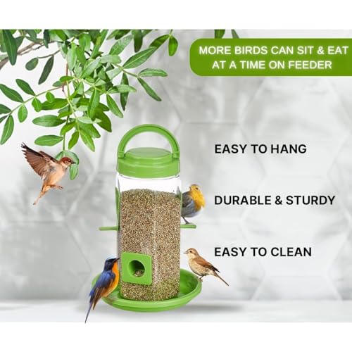 Image of QONETIC Bird Feeder Tower | Hanging for Balcony, Window, Garden | Outdoor Plastic Bird Food Feeder | 900g Seed Container for Sparrows, Finches, Budgies (Bird Feeder, 1)