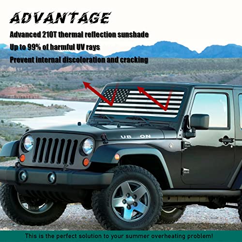Aiaabq 1-Piece Windshield Sun Shade American Flag Usa Patriotic Design - For Jeep Wrangler Rubicon Sahara Tj Jk Jku 2 Door & 4 Door - Blocks Max Uv Rays And Keeps Your Vehicle Cool #TOP2