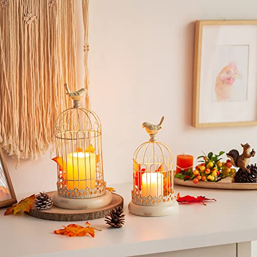 Sziqiqi White Candle Lanterns Decorative For Wedding - 15Inch Rustic Birdcage Lanterns Metal Pillar Candle Holder For Fireplace Decor Mantle Patio Home #TOP1
