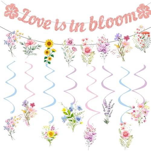 Bannière Love is in Bloom et tourbillons floraux pour votre décoration de table de mariage