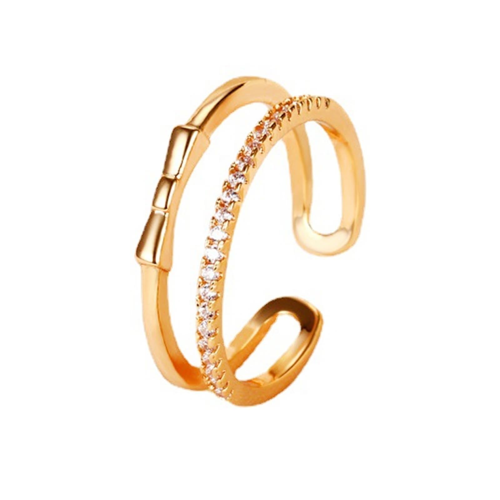 Anello da donna in oro giallo 9 carati, con diamanti di laboratorio, bianco, anello aperto, anello di fidanzamento