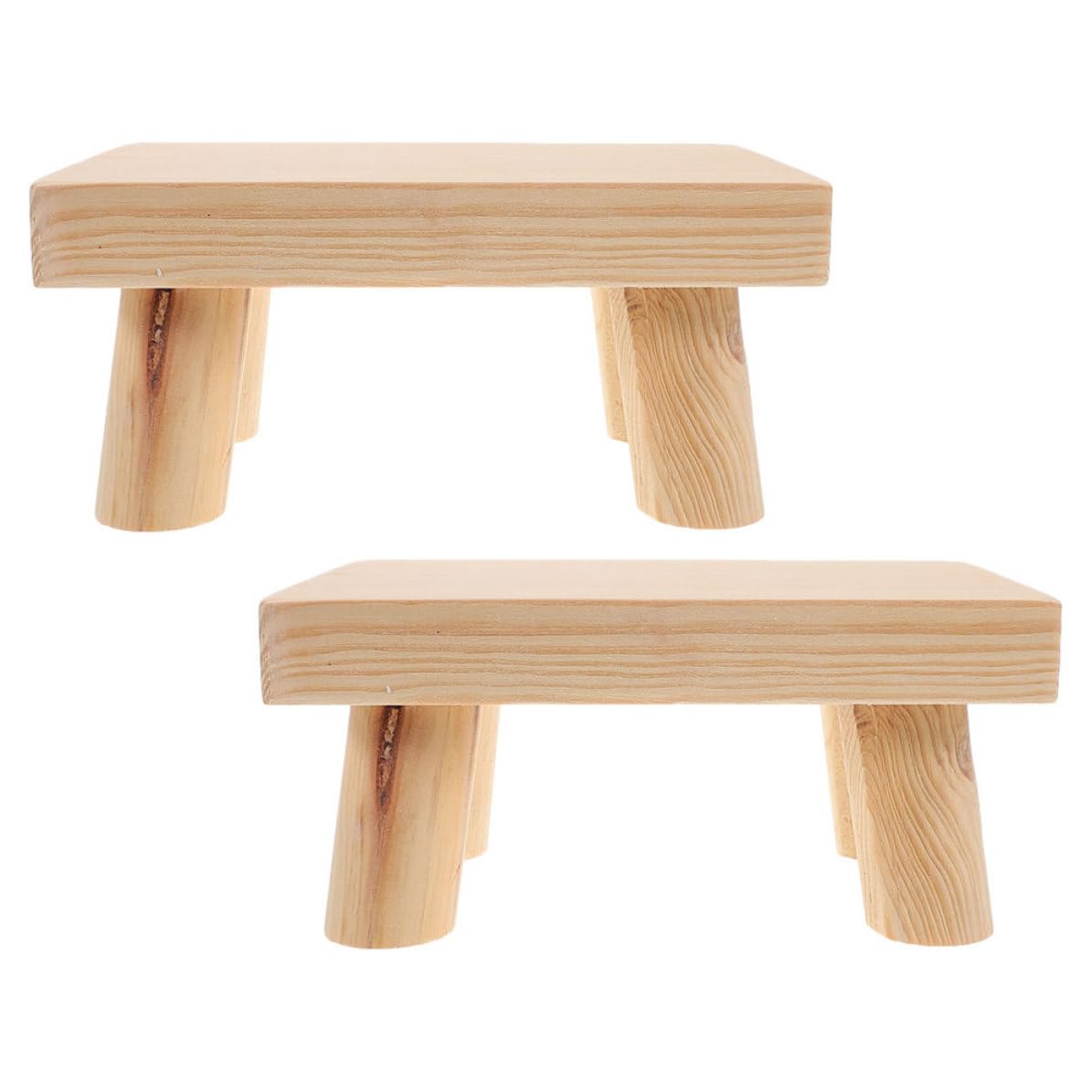 2 Piezas Taburete Infantil de Madera Beige, Ligero y Portátil