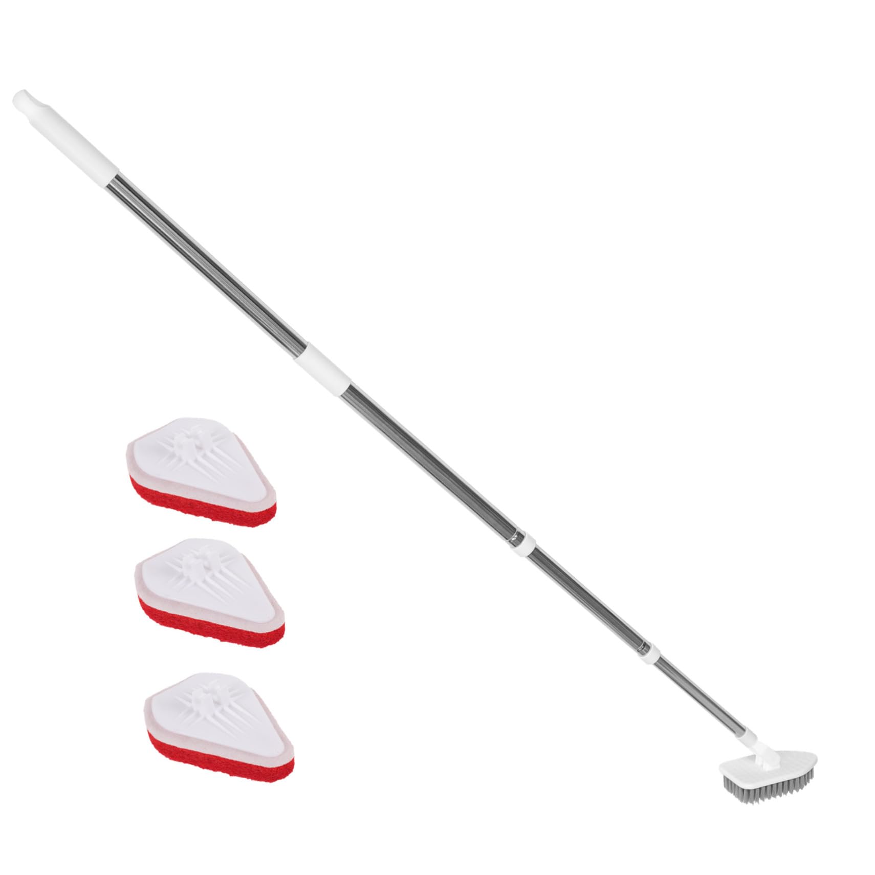 TOYANDONA Cepillo De Limpieza Multifunción Para Suelo y Baño Con Mango Extensible, Cabezales De Esponja Triangulares, Plástico Blanco, Para Cocina y Ducha, Kit De 1 Mango 3 Cabezales 1 Cepillo De Piso