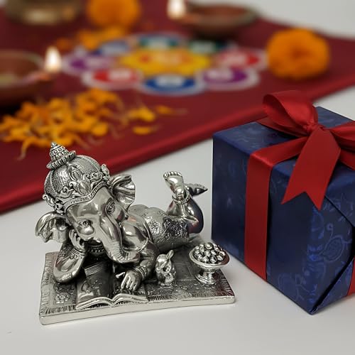 Image of 999 Silver Plated Ganesh Idol | Vastu Home Decor for Pooja Room, Mandir & Office | Lord Ganesha Statue for Blessings, Wisdom & Prosperity | Gift for Housewarming, Diwali & Car Dashboard