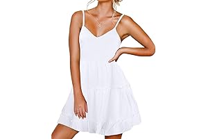 ecowish Womens V Neck Spaghetti Strap Bowknot Backless Tiered Floral Mini A-Line...