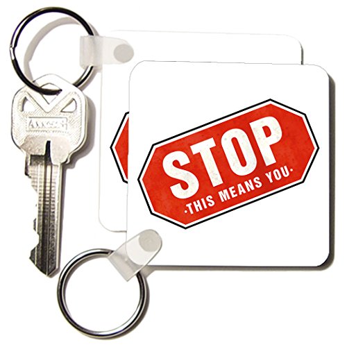 Porte-clés Stop This Means You 3dRose | Lot de 4 carrés 5,7 cm
