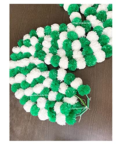 Image of SPHINX Artificial Marigold Fluffy Flowers Garlands for Decoration - Pack of 5 (White and Green)