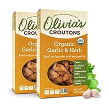 Organic Garlic And Herb Croutons For Salad - Salad Toppings Crunchy Garlic Topping - Vegan Croutons Organic - Garlic Croutons - Whole Grain Croutons - Olivias Croutons - 4.5oz - 2 Packs