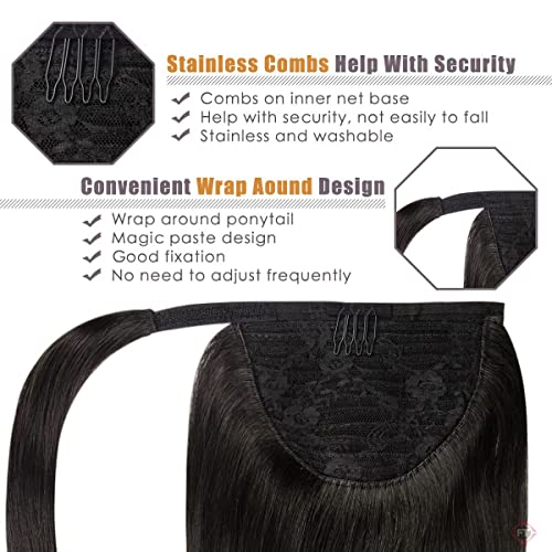 Image of Firstly Traders Human Hair Hairpieces Wrap Around Pony in Women Hair Extension Natural Straight Hair Extensions, 18 inches Dark Brown