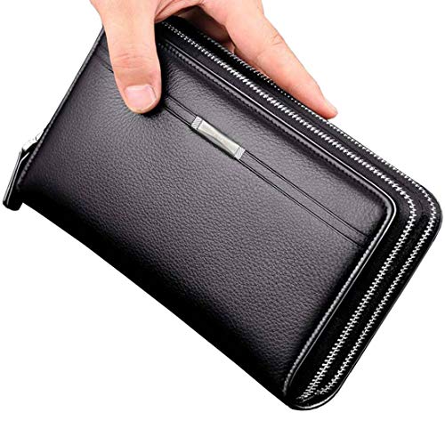 Men Business Handbag PU Leather Wallet Double Zipper Large Capacity Clutch Wallet2
