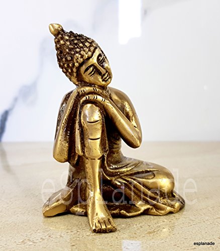 ESPLANADE Brass Buddha - Brass Metal Statue Figurine Murti, Golden, Resting Buddha - Image 2