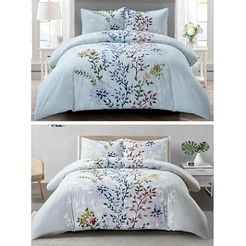 Style Quarters Duvet Cover Set-Gray Dahlia Duvet Cover Queen Set and Blue Dahlia Queen Duvet cover Set 100% Cotton Cover