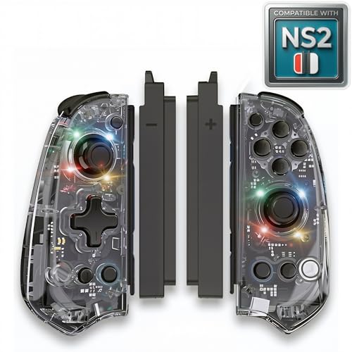 OnyxPulse Wireless Controller for Switch, Switch OLED & Switch 2 with Charging Adapters, Transparent RGB Gamepad with Turbo, Motion Control, Dual Vibration, Wake-Up Function, Ergonomic Design