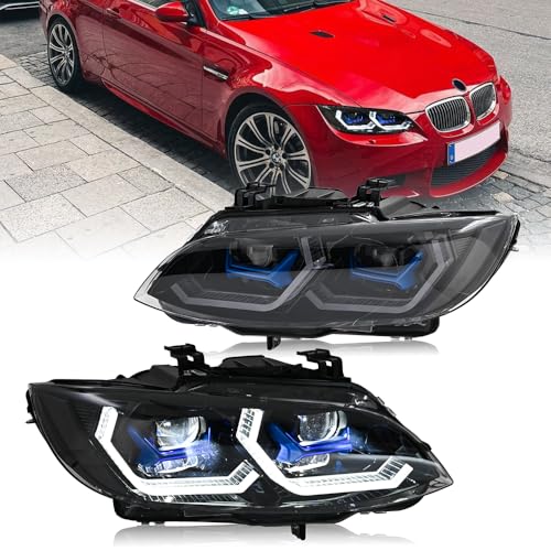 Headlights for 2007-2010 BMW 3 Series 328i 335i Coupe E92 E93 (E90 M3) with Startup Animation Sequential Turn Signal LED Upgrade (for 07-10 Original Xenon)
