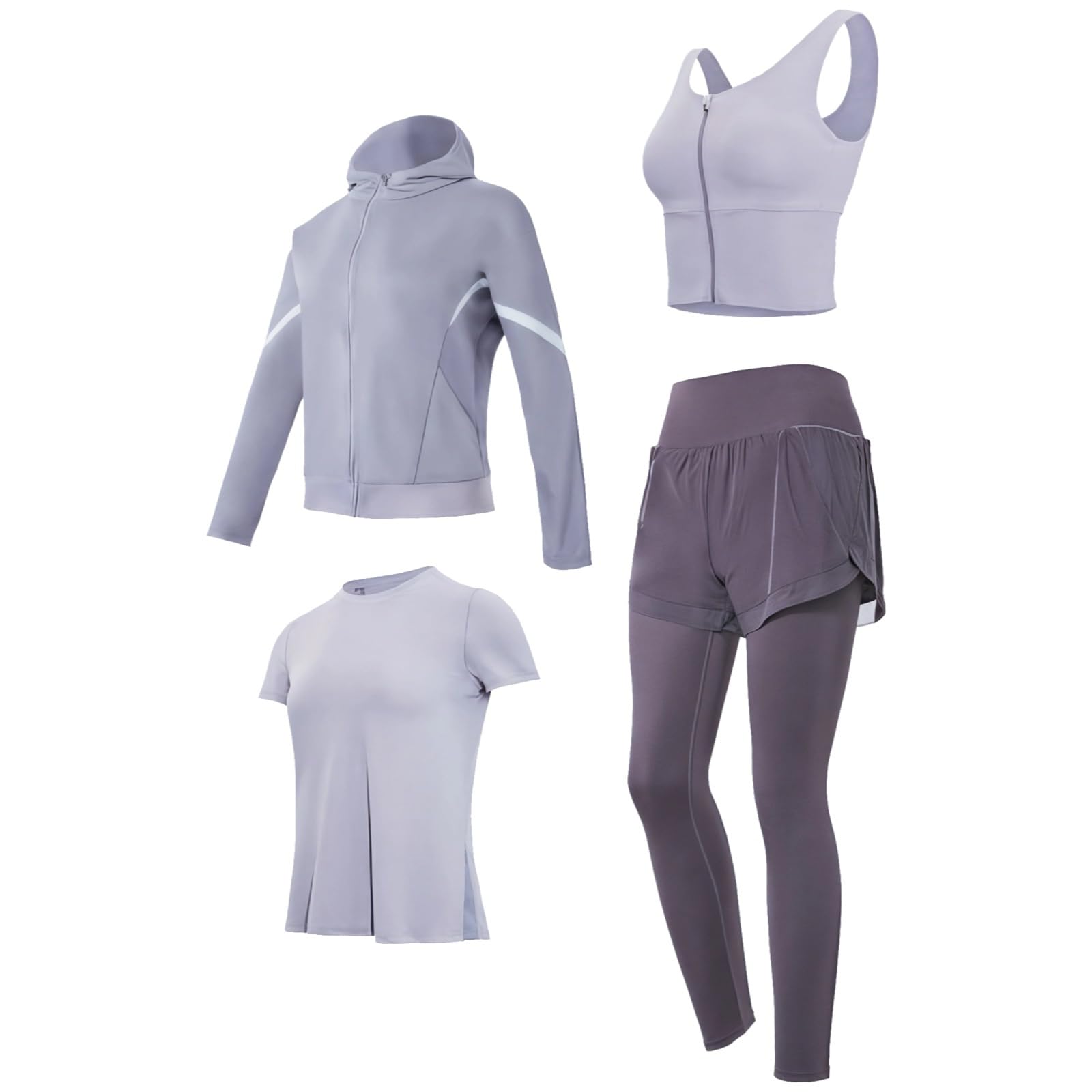 Black Pilates Workout Set 4-Piece Activewear For Women Xxl Includes Jacket Bra Top Shorts And Pants Breathable And