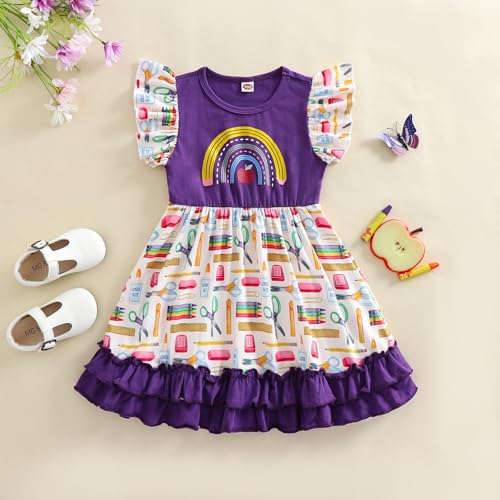 Toddler Girls Back to School Pencil Dress Causal Flutter Sleeve Backless Bow Ruffle Hem Dress Summer Clothes 2-7 Y2