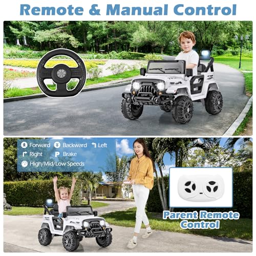 OLAKIDS Ride on Truck, 12V Battery Powered Electric Vehicle for Kids with Remote Control, Bluetooth, Power Display, LED Lights, Music Player, Ride on Toy for 3+ Boys Girls (White) - image 3