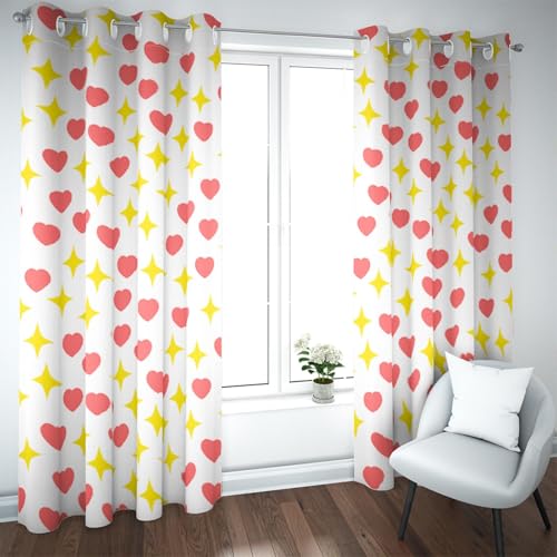 UIRINGART Decoración romántica Cortinas Opacas Patrón Estrellas Rojas y Amarillas Cortinas Ventana con Aislamiento térmico para Dormitorio Sala Estar Sala bebés 2 Paneles H180xB140
