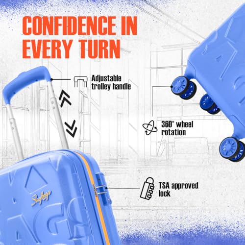 Image of Skybags Polycarbonate (Pc) Graphiq Cabin 55 Cm(Small) Trolley Bags for Travel 8 Wheel Spinner Hard Case Luggage, Lightweight Bag with TSA Lock & Scratch Resistant with 5 Years Warranty (Persian Blue)