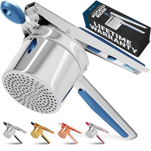 Image of PriorityChef Large 15oz Potato Ricer, Heavy Duty Stainless Steel Potato Masher and Ricer Kitchen Tool, Press and Mash Kitchen Gadget For Perfect Mashed Potatoes - Everytime, Blue