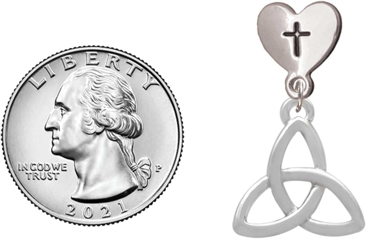 Delight Jewelry Silvertone Large Trinity Knot Cross in Heart Post Dangle Earrings