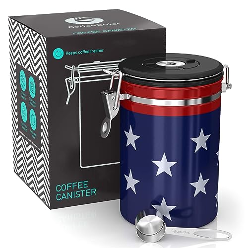 Coffee Gator Coffee Canister Stainless Steel Coffee Container - Fresher Beans and Grounds for Longer - Date-Tracker, CO2-Release Valve and Measuring Scoop