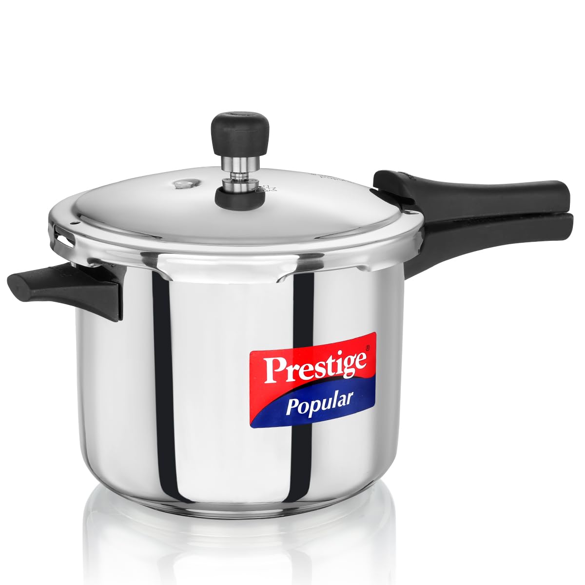PrestigePopular 5 Ltr Pressure Cooker|Stainless Steel Induction Compatible Cooker|4.5 mm Thick Alpha Base|Sturdy Handles MPP20652 Silver