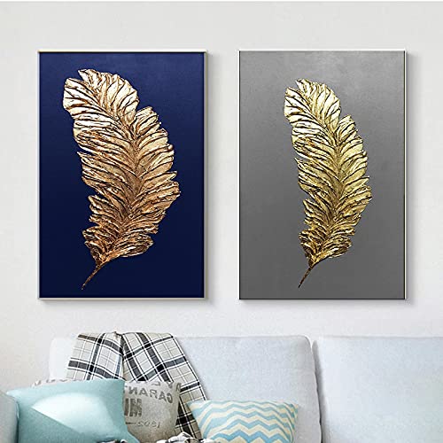 Peinture mur art de plumes dorées pour illuminer votre salon et décoration de maison