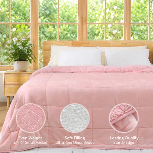 Image of Cottonblue Weighted Blankets 25lbs for King Bed, Sherpa Fleece Weighted Blanket for Adults, Soft Heavy Blanket with Premium Glass Bead for Calming and Relax, 90 inch x 90 inch, Pink
