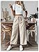 OYOANGLE Women's Striped Straight Leg Pants Elastic Drawstring Waist Beach Casual Lounge Trousers with Pocket Beige Large
