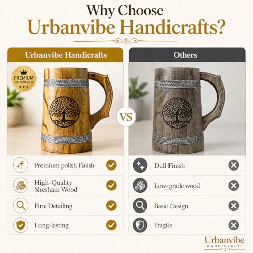 Image of Handmade Wooden Beer Mug, Wood with Sheesham Finish, Barrel Style, Lightweight & Durable, for Craft Beer, Home Bar, Cafe, Party, Gift(350ml) (Tree Inprint)