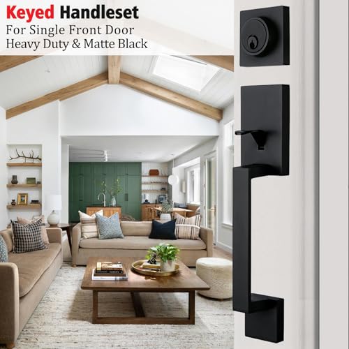 Image of NEWBANG Traditional Keyed Entry Handleset for Single Front Door with Lever Handle in Matte Black,(Keyed),MDHST2010DB-AMZ
