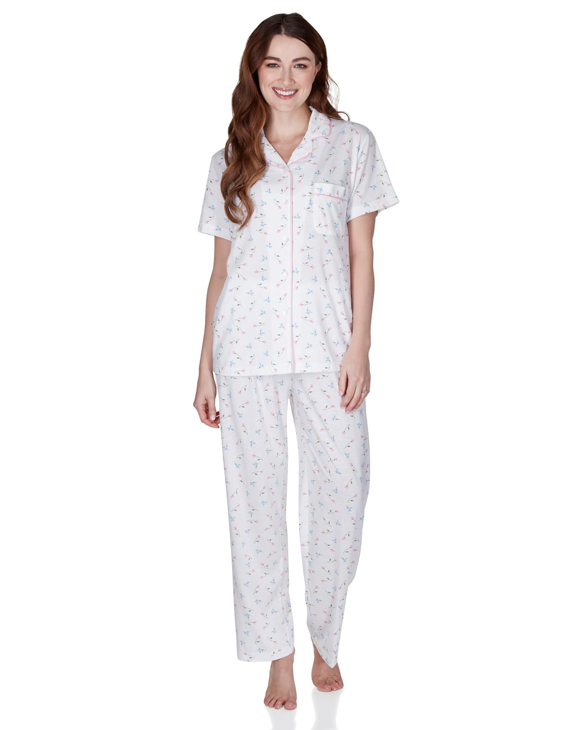 Slumber Hut Women's Ivory Leaf 'Flower Leaf' Jersey Short Sleeve Pyjamas 55473 Ivory M-L