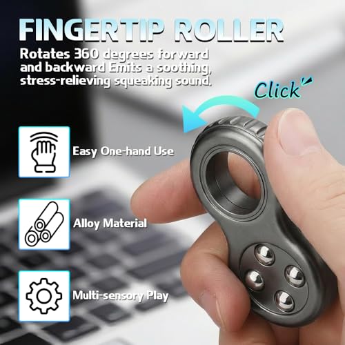 Image of 4 in 1Fidget Toy Finger Ring Sensory Press Botton for Kids Adults, Small Metal EDC Stress Relief Toy Gift for Men Women Office Classroom Prize -Black