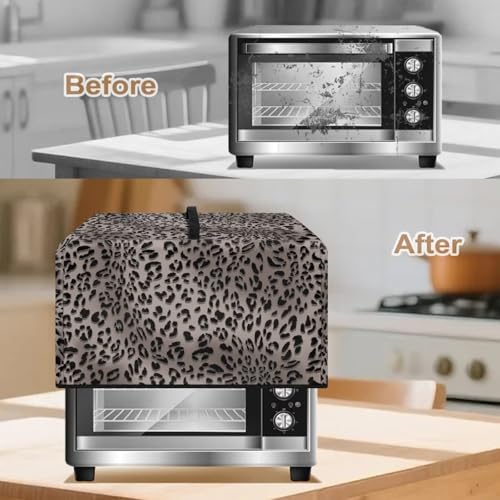 Image of Microwave Oven Cover Air Fryer Toaster Oven Dust Cover with Handle, Stain-Resistant Small Electric Appliance Protector for Kitchen Decor, L, Gray Leopard Print