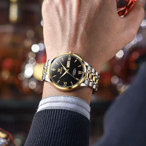 Image of OLEVS Automatic Watches for Men Self Winding Mechanical Wristwatch Luxury Business Dress Stainless Steel Luminous Waterproof Calendar Mens Watch