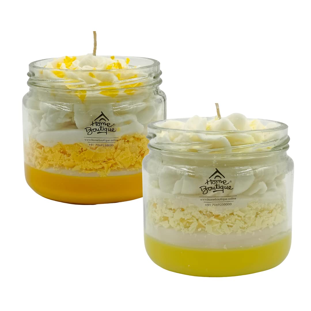 Scented Wax Blend Candles | Aroma Gift Hamper of Lemon Vanilla Pudding and Mango Pudding Jar Candle for Restaurant, Bar and Home Decor with Burning time Upto 8 Hours