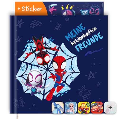PRINTHOUSE Spidey Freundebuch Kindergarten Junge Inkl. Sticker - Offiziell Lizensiertes Marvel Produkt - Freundschaftsbuch Kindergarten Freundebuch Jungs Meine Kindergartenfreunde Buch 20x20