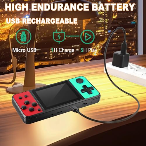 Image of 32 Bit Handheld Games for Kids Built-in 139 Retro Video Games,3.0 inch IPS Screen Rechargeable Portable Arcade Gaming Player,Electronic Travel Toys for Boys Girls Birthday Green-Red