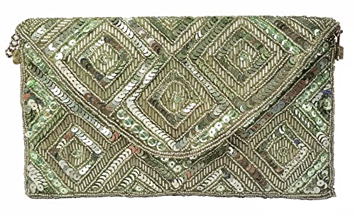 Image of DUCHESS Women's Hand Embroidered Clutches (Light Green)