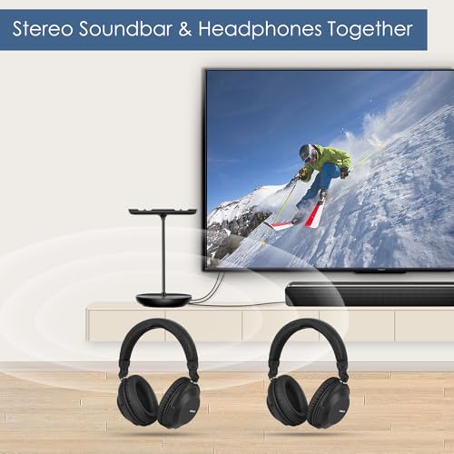 SIMOLIO 737D Plus Wireless Headphones for TV Watching with Cinema and Clear Dialog Modes, Volume Boosted Dual Headphones Bluetooth for Seniors, No Delay, TV & Bluetooth Mode, 164FT/50M