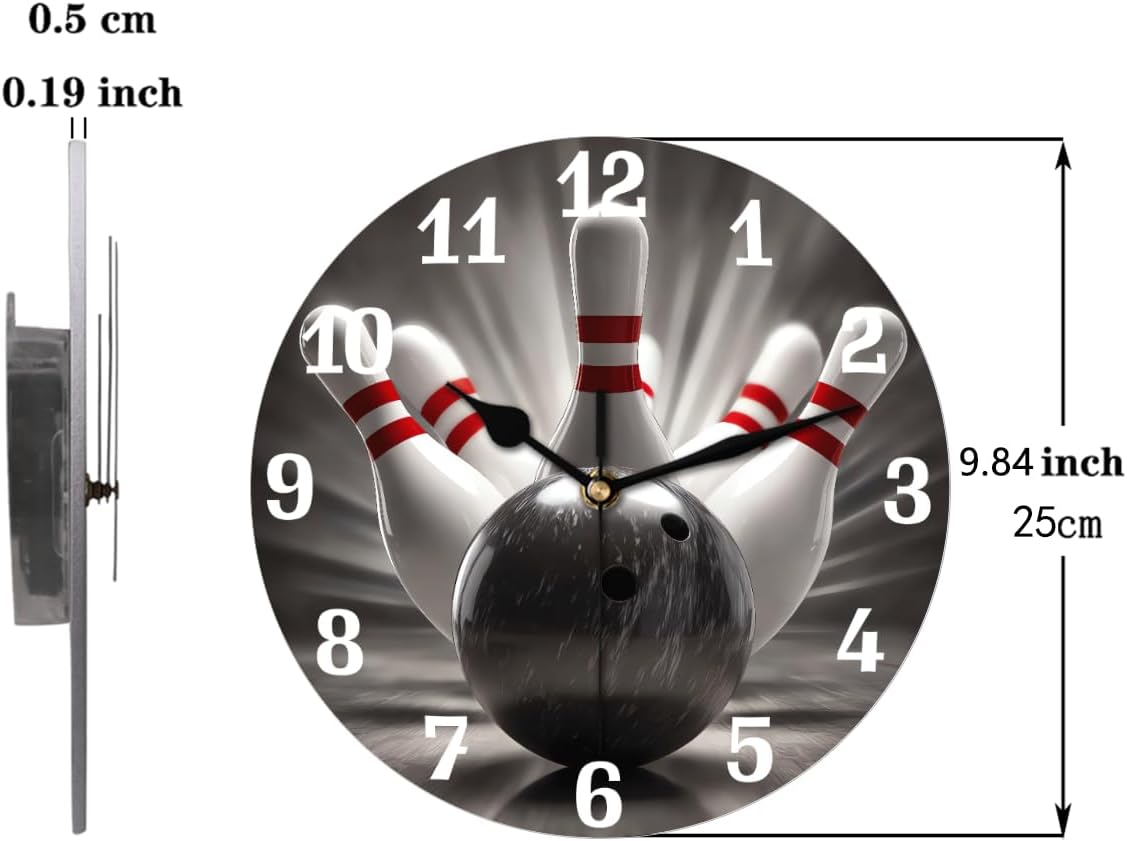 AUUXVA Wall Clock Silent Non Ticking Clock for Kitchen Living Room Bedroom Home Artwork Gift (Sport Bowling)