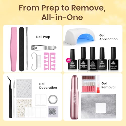 Image of Beetles Gel Nail Polish Kit with U V Light and Nail Drill - 55Pcs Gel Nails Kit 32 Color LuliCore Polka Set with Base Top Coat Professional Manicure Set Home Salon DIY Gifts for Women