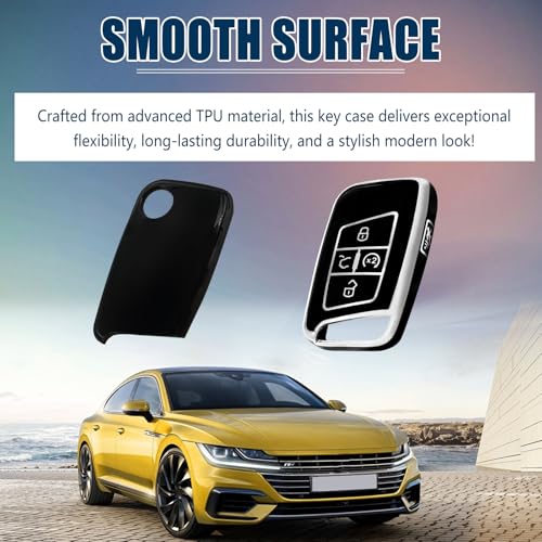 SYudwen Key Fob Cover, VW Key Fob Case Cover, Compatible with VW Atlas 2018-2024, T1guan 2018-2024, Arte0n 2019-2022, Jeitta 2019-2024, Ta0s 2022-2024, Buttons Key Fob Accessories (Black & Silver) - Image 3