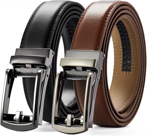 2PCS Luxury One-Size Adjustable Genuine Leather Belt Men Scratch-Resistant Dress Classic Black Gift Box